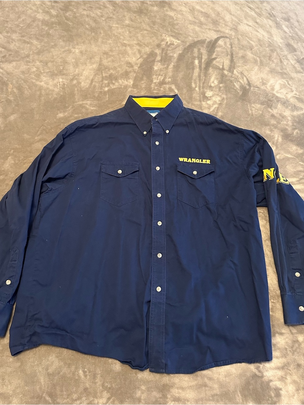 Wrangler Spell Out Logo Men's Long Sleeve Button Front Western Shirt Size XXL